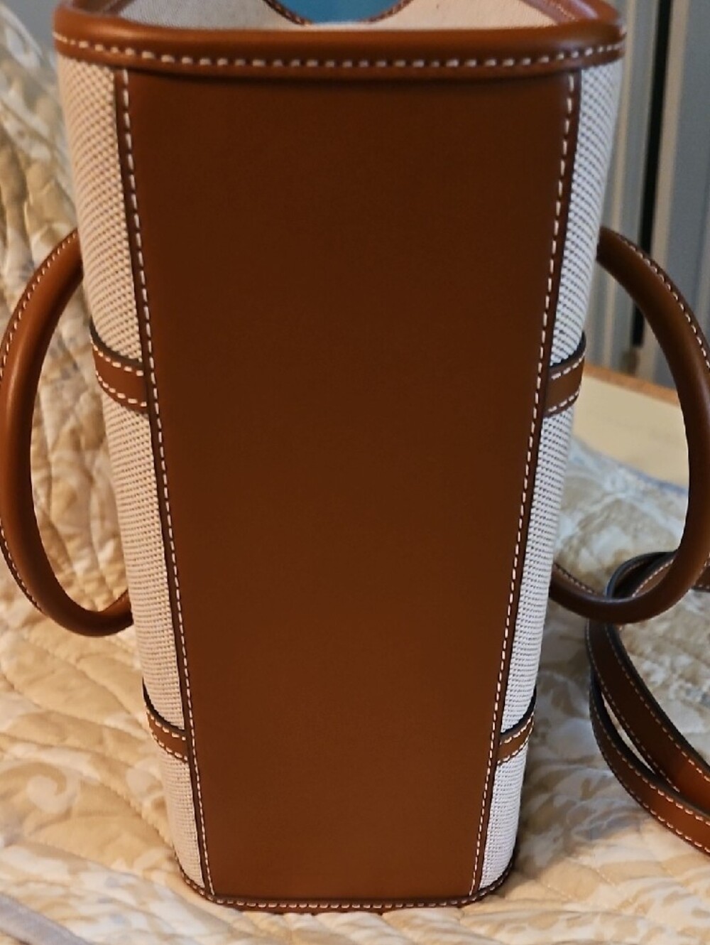 Tory Burch Blake Cream Canvas Satchel with Brown Leather Trim - Picture 10 of 15